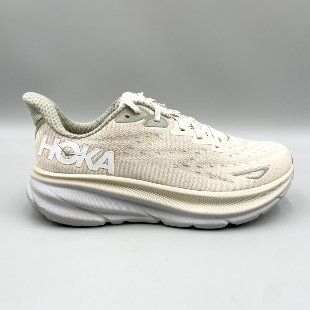 Hoka Clifton 9 Mens 9D Road Running Shoes Oat Milk Barley Chunky Sneaker Gym